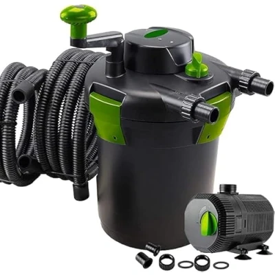 Image of PondHero Turn2Clean Pond Pump and Filter Sets Includes UVC Hose Clips (6000 13W UV &amp; 3000 LPH Pump), Black