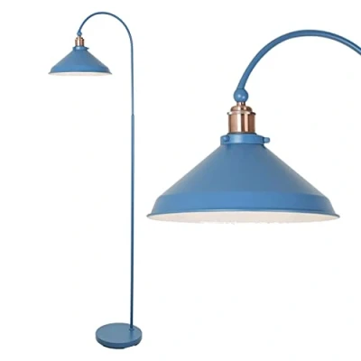 Image of firstchoicelighting Mirage Blue with Brushed Copper Detail Floor Light, Standing Lamp, Industrial Retro Design, Height 166 cm, LED Compatible