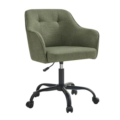 Image of SONGMICS Office Chair, Swivel Desk Makeup Vanity Adjustable Height, Armrests, 110 kg Load, Cotton Linen Fabric, Home Office, Study, Bedroom, Green OBG019C11