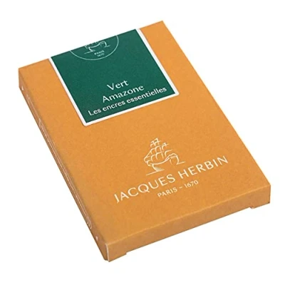 Image of Jacques Herbin Ref 11037JT Ink Cartridges for Fountain Pens &amp; Rollerball International Size Vert Amazone/Amazon Green Box of 7 Prestige Collection