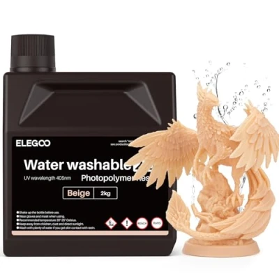 Image of ELEGOO Upgraded Water Washable 3D Printer Resin 2.0, 405nm UV Curing with Lower Shrinkage and Higher Precision for LCD Printing Beige 2KG
