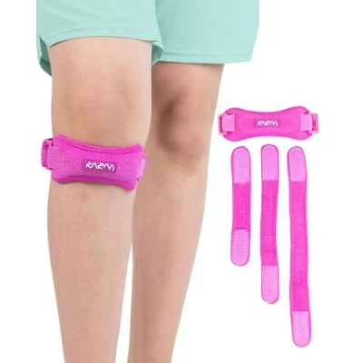 Image of KARM Kids Knee Support Strap Childs Osgood Schlatter Brace for Girls &amp; Boys Junior Teenager Patella Tendon Band Arthritis Pain Conditions Sports (1PC, Pink)