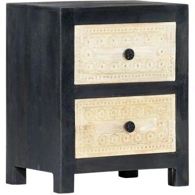 Image of vidaXL Hand Carved Bedside Cabinet Grey 40x30x50 cm Solid Mango Wood