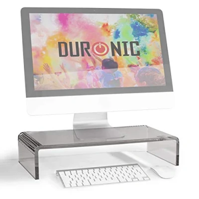 Image of Duronic Monitor Stand Riser DM054 Laptop and Screen for Desktop Black Acrylic Support a TV or PC Computer Ergonomic Office Desk Shelf 30kg Capacity 50cm x 20cm