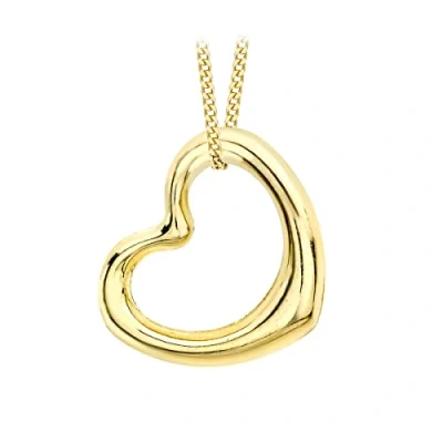 Image of Carissima Gold Women&#039;s 9ct Yellow Medium Floating Heart on Curb Chain Necklace of 41cm