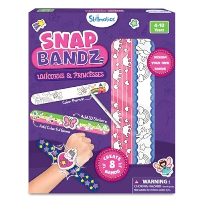 Image of Skillmatics Craft Activity Snap Bandz, Unicorns &amp; Princesses, DIY Jewelry Art Activity, Mess Free, Creative Kit, 8 Bands (8.6&quot;), Gifts for Girls Boys Ages 4, 5, 6, 7, 8, 9, 10
