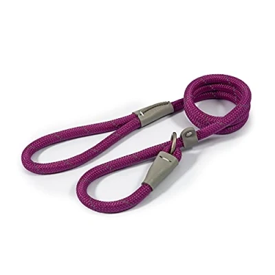Image of Ancol Viva Reflective Rope and Real Leather Slip Lead 150 x 1.2cm PURPLE