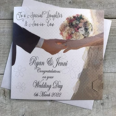 Image of WHITE COTTON CARDS Personalised Handmade Wedding Card A Special Daughter &amp; Son in law Hands
