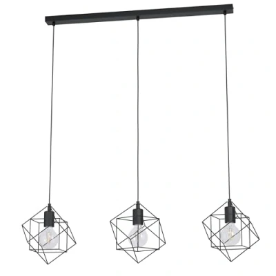 Image of EGLO Straiton Pendant Light, 3 Bulb Lamp, Vintage, Industrial, Steel Light in Black, Dining Table Living Room Hanging with E27 Socket, L 90.5 cm