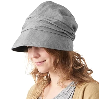 Image of CHARM Womens Summer Sun Hat Organic Cotton Chemo Wide Brim Cap SPF Protection Gray