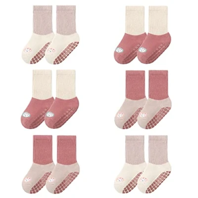 Image of FedMois 6 Pairs Baby Kids Cozy Warm Winter Socks Anti slip Infant Toddler Thermal Crew Socks, rabbit, 3 5 Years