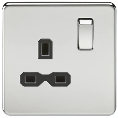 Image of KnightsBridge 1G DP 13A 230V Screwless Polished Chrome UK 3 Pin Switched Electrical Wall Socket White Insert