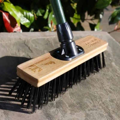 Image of Charles Bentley Charnwood 12&quot; Stiff PVC Broom for Garden &amp; Outdoor Maintenance Premium Brushware Green FSC Wood