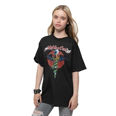 Image of Motley Crue Kids T Shirt Feelgood Red Circle Official Black Ages 5 14 yrs X Large (11/12 Yrs)