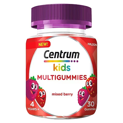 Image of Centrum Kids Multivitamins, Multivitamin Gummies for Kids, 30 Multigummies, Vitamins with 10 Essential Nutrients, including Vitamin C and D, Mixed berry flavour (Packaging may vary)