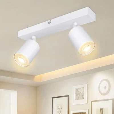 Image of Dehobo Spotlight Rails and Rails, Double GU10 Modern Adjustable Ceiling Spotlights, Matt White, Without Bulbs, 2 Spotlights for Kitchen, Bedroom, Living Room, Hallway, Dining Room