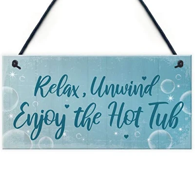 Image of RED OCEAN Hot Tub Sign Hanging Plaque Rules Garden Summer House Home