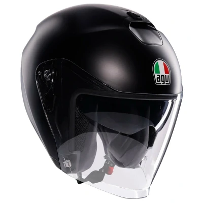 Image of AGV IRIDES E2206, Motorbike Open Face Helmet, Motorcycle Jet Helmet Unisex with Anti Scratch and UV Protective Visor, Matt Black, L