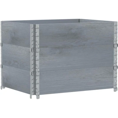 Image of vidaXL Pallet Collars Raised Bed Planter Box 3 pcs Grey Solid Pine Wood Stackable, Foldable, Galvanised Hinges, 80x60x60.5 cm