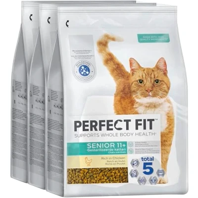Image of Perfect Fit Senior 11+ Complete Dry Cat Food for Cats Aged Years, Rich in Chicken, 3 Bags (2.8 kg)