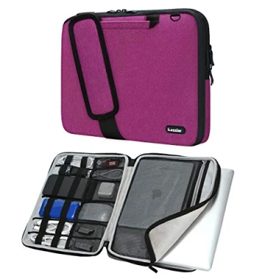 Image of iCozzier 15 15.6 Inch Handle Laptop Briefcase Shoulder Bag Electronic Accessories Organizer Messenger Carrying Case Sleeve Protective with Shoulder&amp;Luggage Strap Rose