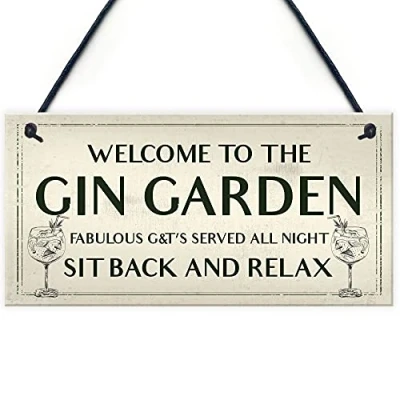 Image of RED OCEAN Gin Garden Welcome Sign Home Bar Decor Gift Alcohol