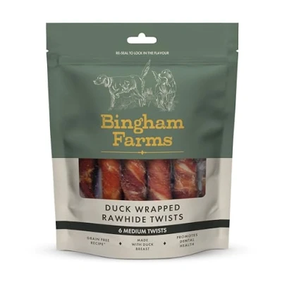 Image of Bingham Farms Duck Wrapped Rawhide Twist Dog Treat Dental Chew, Nutritious, Natural Flavour, High Protein Medium 6 pk 120 g