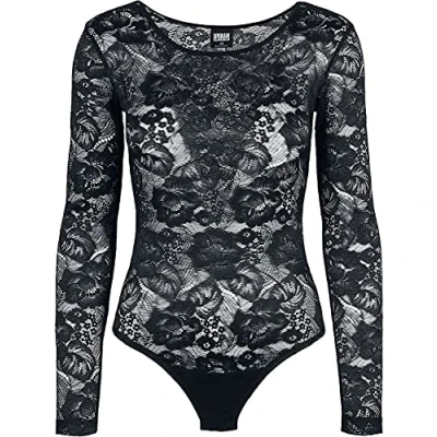 Image of Urban Classics Ladies LACE Longsleeve BODY Blouse, Women&#039;s, Size: XXL, Black
