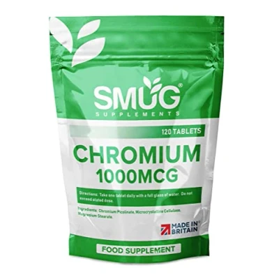 Image of SMUG Supplements Chromium Tablets 120 High Strength 1000mcg Picolinate Pills Can Support Normal Blood Glucose Sugar Levels and a Healthy Metabolism Vegan Friendly Made in Britain