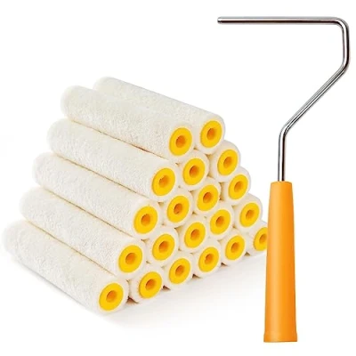 Image of Mister Rui Paint Rollers, Mohair Roller, Wool Blend Roller 4&quot; (100MM), Mini Sleeves, 4 Inch Small Rollers for Painting on Flat Surfaces, Pack of 21