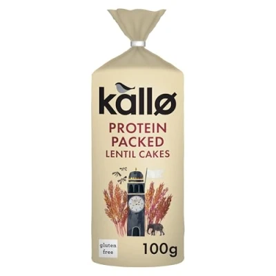 Image of Kallo Protein Packed Lentil Cakes, Low Fat Healthy Snacks, Vegan &amp; Coeliac Friendly, Gluten Free Sugar with No Artificial Colours or Flavours, Single Pack 1 x 100g