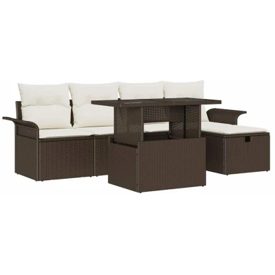 Image of vidaXL 6 Piece Garden Sofa Set with Cushions Brown Poly Rattan