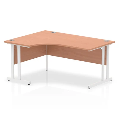 Image of Impulse 1600mm Left Crescent Desk Beech Top White Cantilever Leg