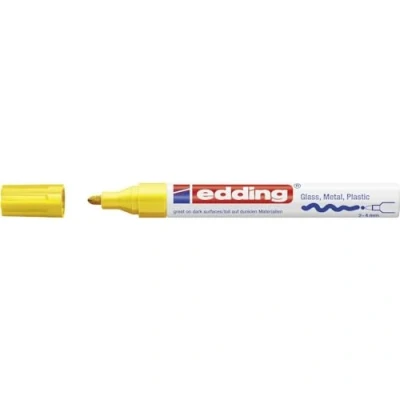 Image of edding 750 gloss paint marker yellow 1 round nib 2 4 mm pen for glass, pebbles, wood, plastic, paper waterproof, high coverage