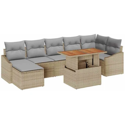 Image of vidaXL 8 Piece Garden Dining Set with Cushions Beige Poly Rattan Acacia