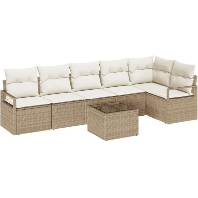 Image of vidaXL 7 Piece Garden Sofa Set with Cushions Brown Poly Rattan