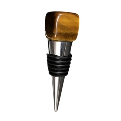 Image of VIE Metal Wine Bottle Stopper, Tiger&#039;s Eye
