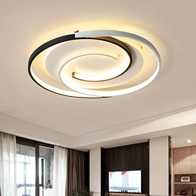 Image of Schindora Modern LED Ceiling Light 36W 50cm with Remote Control, Geometry Round Black White Dimmable Lights Fitting for Living Room, Bedroom, Kitchen