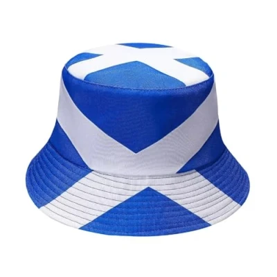 Image of Hazy Blue Scottish Bucket Hat Flag Reversible World Cup Fans Euro Men Women One Size White