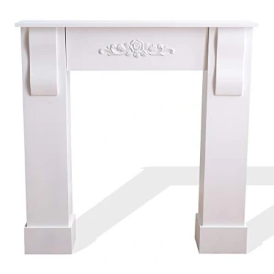 Image of Rebecca Mobili Mantelpiece Fire Surround MDF wood fireplace shiny white central decoration elegant chic living room 92 x 93 22,5 cm (H W D) Art. RE4283