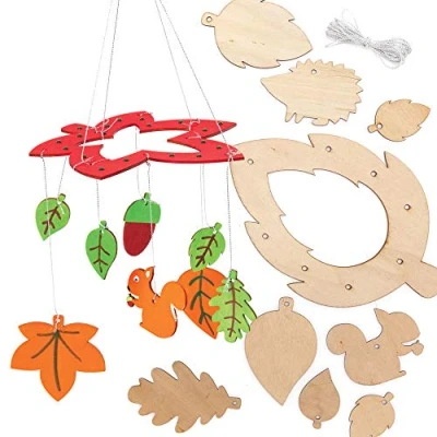 Image of Baker Ross AX288 Autumn Wooden Mobile Kits Pack of 2, Leaf Decorations for Kids to Decorate and Display, Ideal Arts Crafts Project