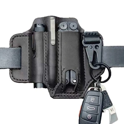 Image of Gmuret EDC leather sheath organizer, belt loop waist multitool with key holder, pocket organizer for tools