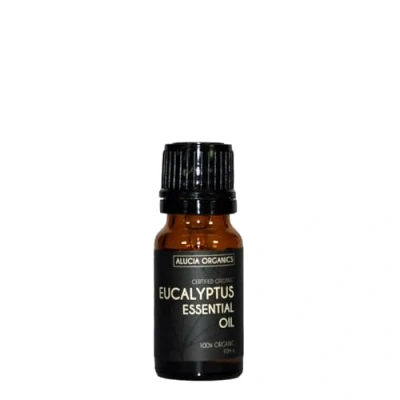 Image of Alucia Organics Certified Organic Eucalyptus Essential Oil 10ml Pure, Natural, Organic, Cruelty Free, Vegan, Undiluted for Use in Aromatherapy, Massage Blends and Diffusers