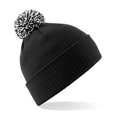 Image of Beechfield Snowstar Beanie Hat Warm &amp; Stylish Winter Headwear Black/White