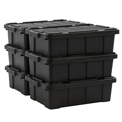 Image of Iris Ohyama Heavy Duty Organisation Boxes, 25L, Set of 6, Red, Compact, Durable, Stackable, For Garage, Shelves, Moving, Plastic, Utility, Tool Box, DDSKT 230