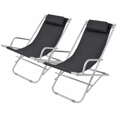 Image of vidaXL Reclining Deck Chairs 2 pcs Steel Black