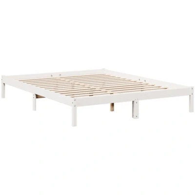 Image of vidaXL Extra Long Bed Frame 140x210 cm White Pine Wood w/Headboard Bedroom Furniture