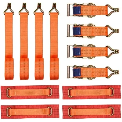 Image of Noryb 4x 4m Wheel Ratchet Strap Transport Recovery Trailer Car Van Truck Vehicle Tie Down 5T, Orange