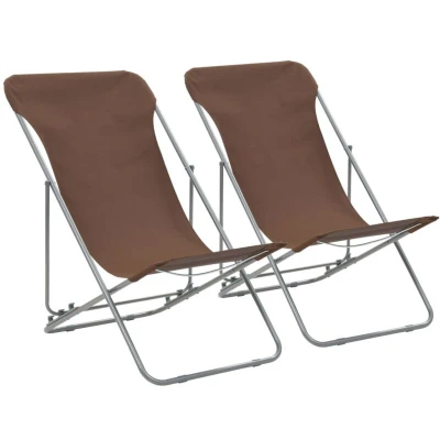 Image of vidaXL Folding Beach Chairs 2 pcs Steel and Oxford Fabric Brown