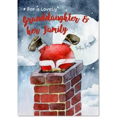 Image of doodlecards Granddaughter and Family Christmas Card Santa Chimney Medium Size for &amp; with Plain Envelope